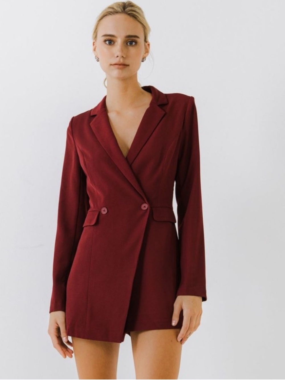 Endless Rose Burgundy Double-Button Blazer Romper